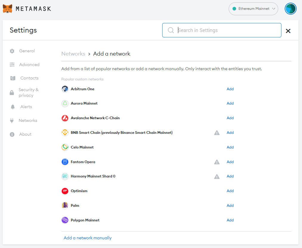 MetaMask Networks